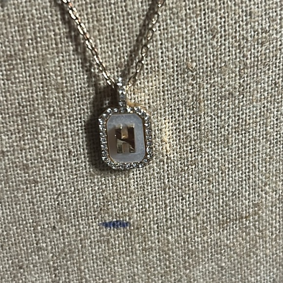 Gold and Mother of Pearl with Crystal accents Initial H Pendant Necklace - Picture 3 of 3
